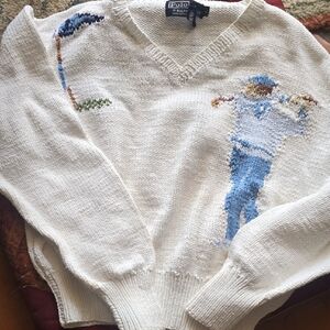 Polo by Ralph Lauren Kids White V-Neck with Blue Golfer